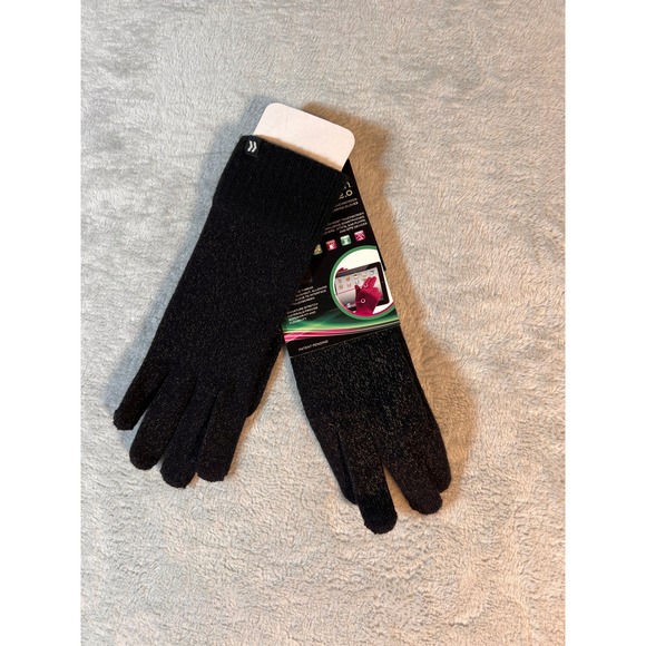 Isotoner SmartTouch Womens One Size Gloves Black Knit Use Phone iphone Tablet - Picture 1 of 3